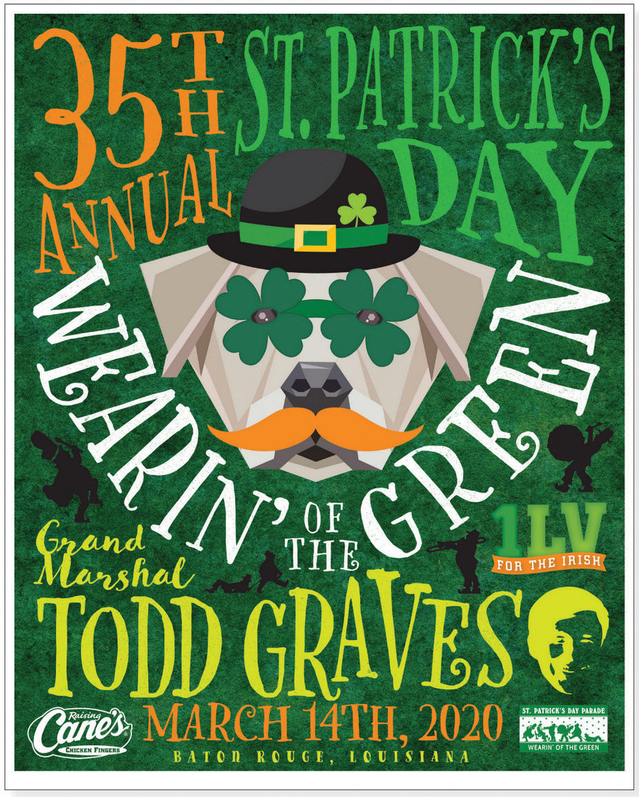 Poster 2020 St Patrick's Day featuring Raising Canes dog with clover eyes