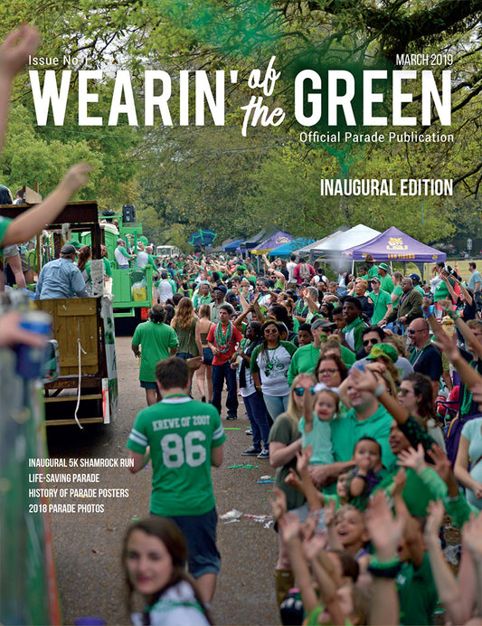 First Wearin of the Green parade magazine in 2019 shows the crowds halfway through the parade in Baton Rouge, Louisiana.