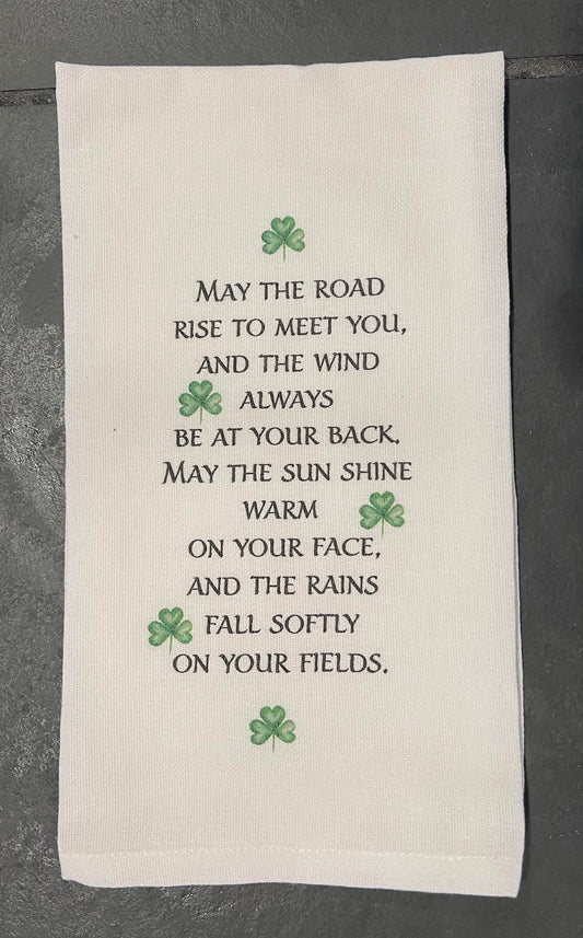 Kitchen Towel with shamrocks with Irish Blessing.