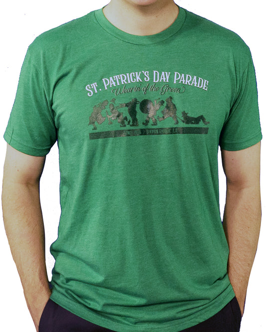 Photo of male wearing our unisex St. Patrick's Day Wearin of the Green teeshirt.