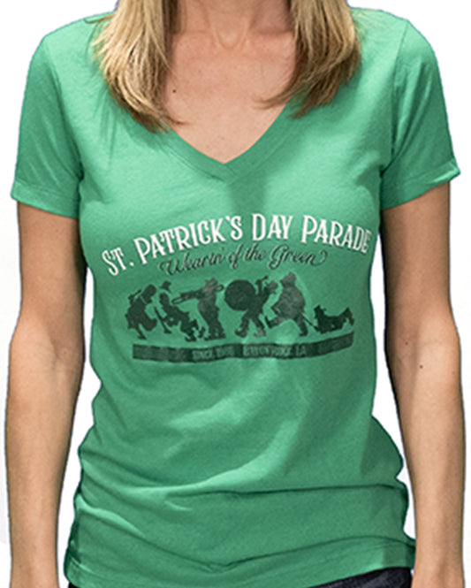 Soft cozy St Patricks Day Parade tshirt with a vneck cut for a lady.